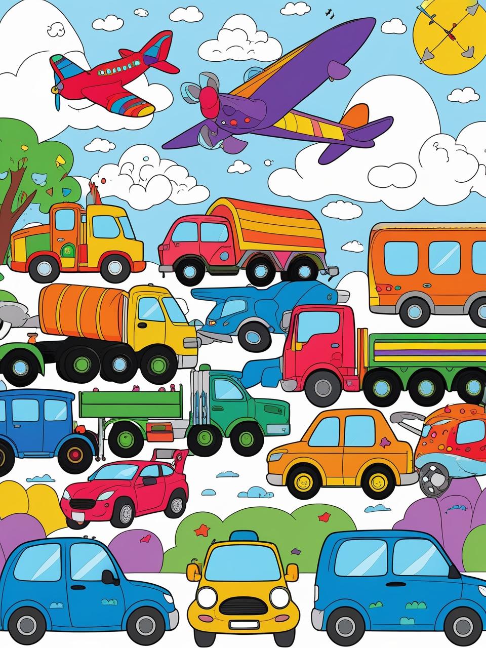 Vehicules Transport Coloring Book